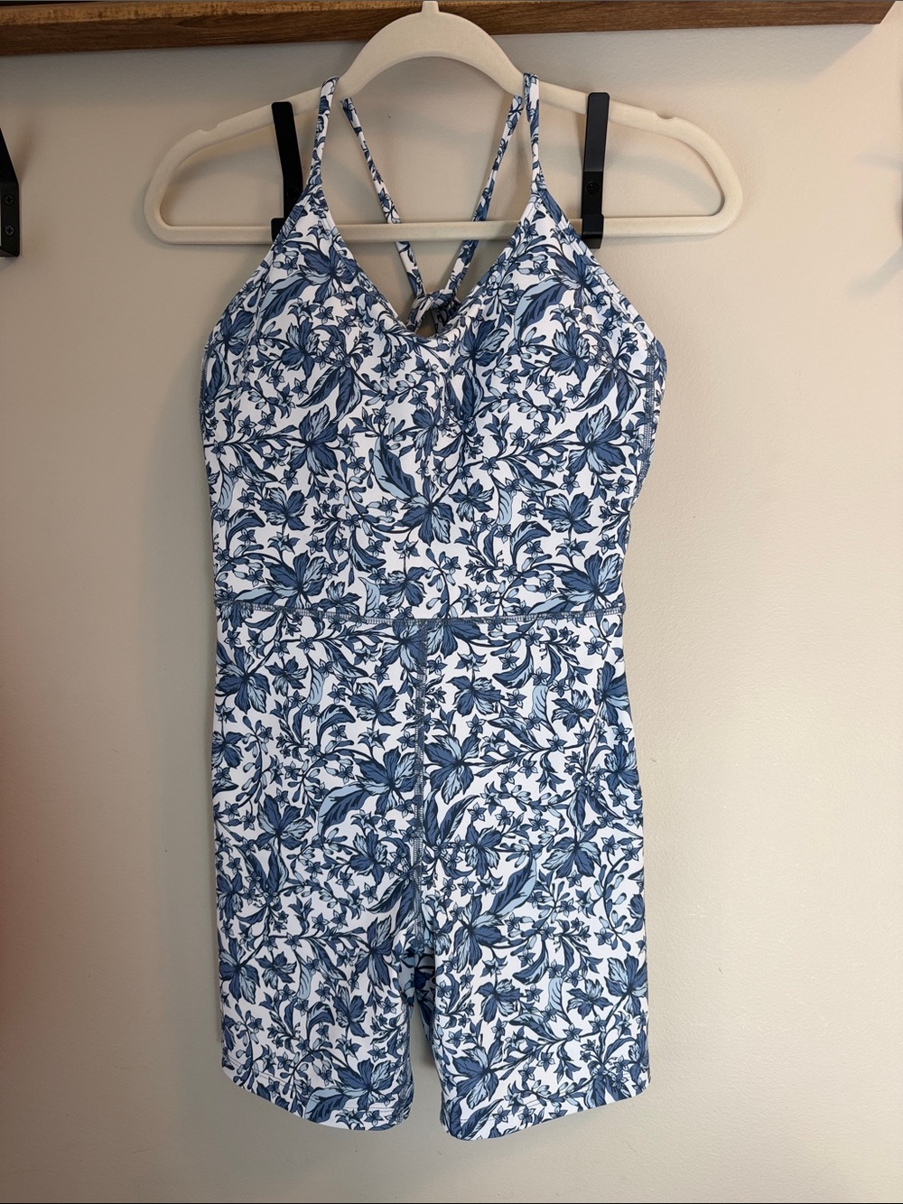 Sage Collective Blue Floral Romper with Strappy Back